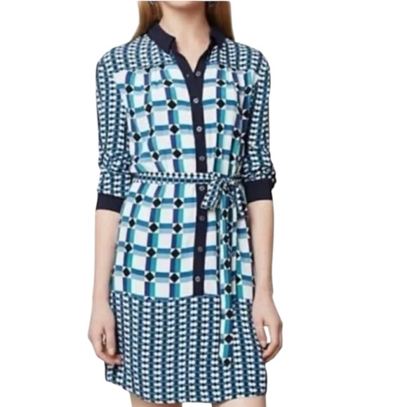 Maeve (Anthropologie) size 12 GUC Blue and White 3/4 Sleeve Crew Neck Dress - Picture 1 of 13